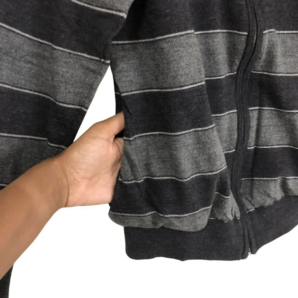 Pedro Del Hierro Striped Full-Zip Merino Wool Sweater Jacket L